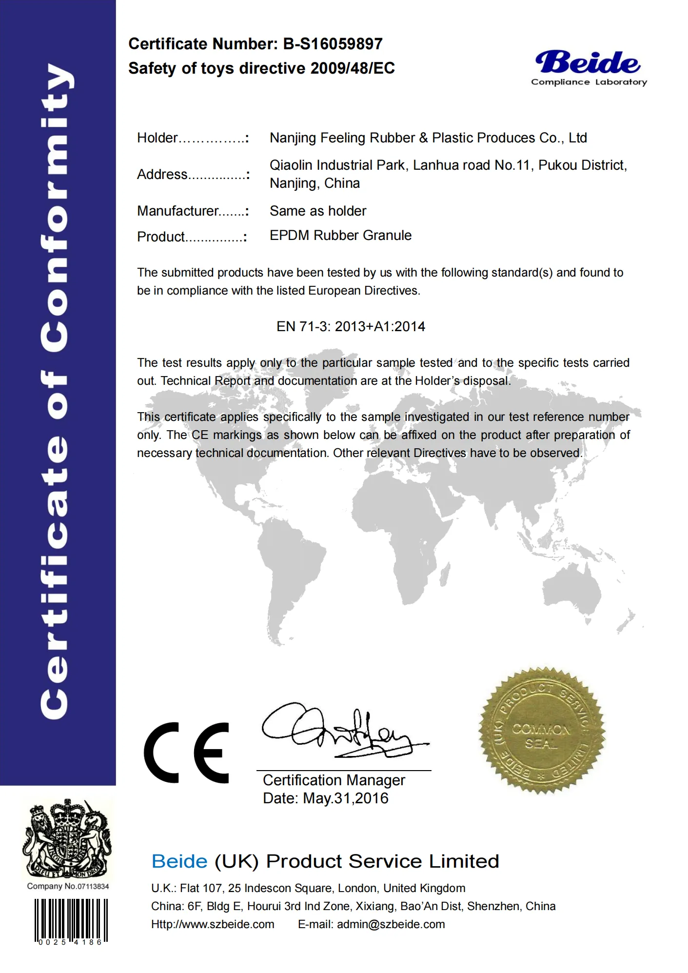 Certifacate 5 9897 CE Certificate-EN71-3
