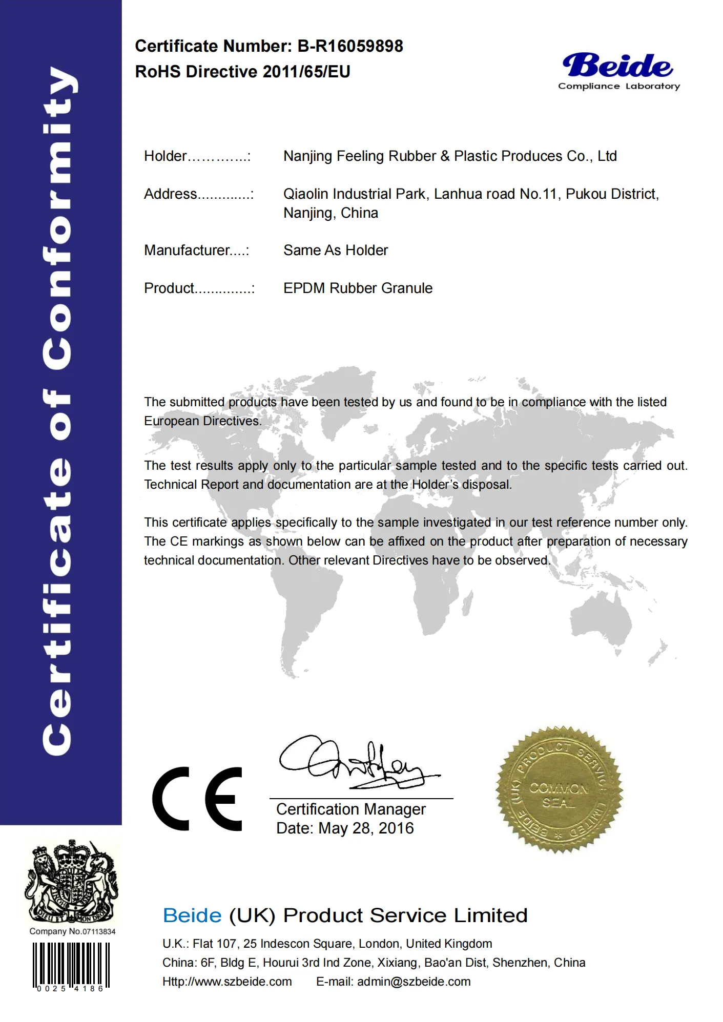 Certifacate 4 9898 CE Certificate
